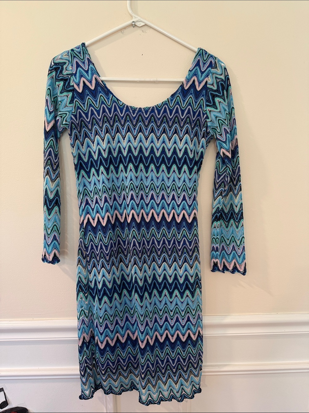 Vintage Italian Blue Sand made Wave-Print Dress